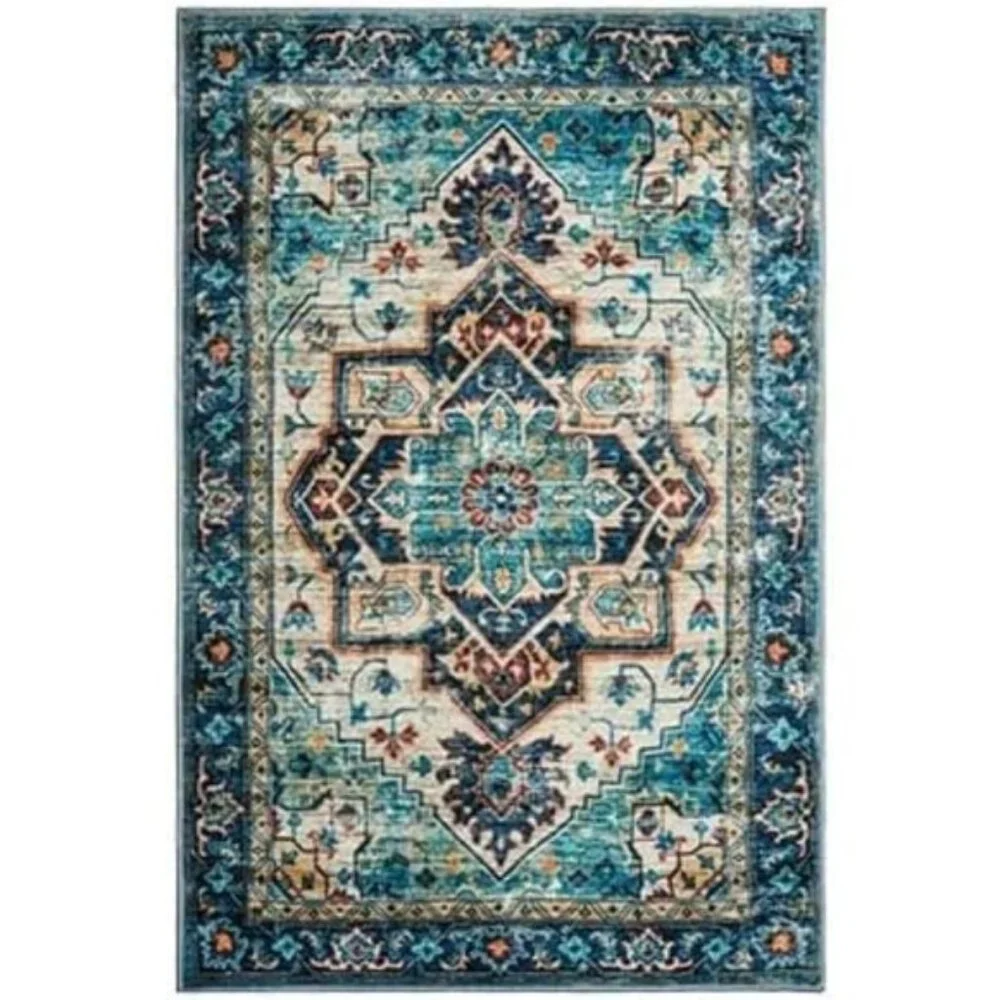 New 5x7 Vintage Area Rug, Washable Low-Pile Non-Slip Carpet for Home & Office